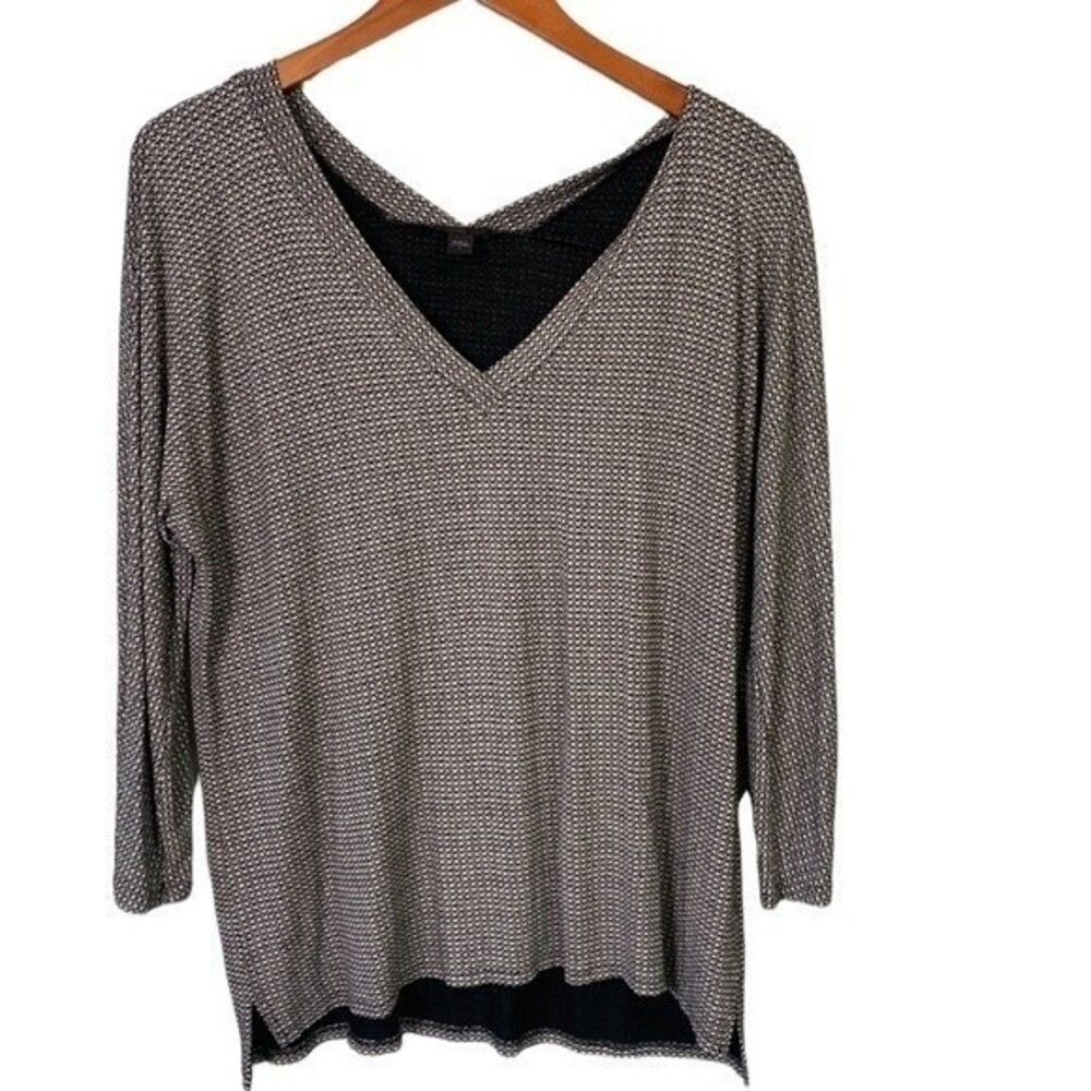 J Jill Wearever V-Neck 3/4 Sleeve Top Side Slits Relaxed Fit Stretchy Loungewear